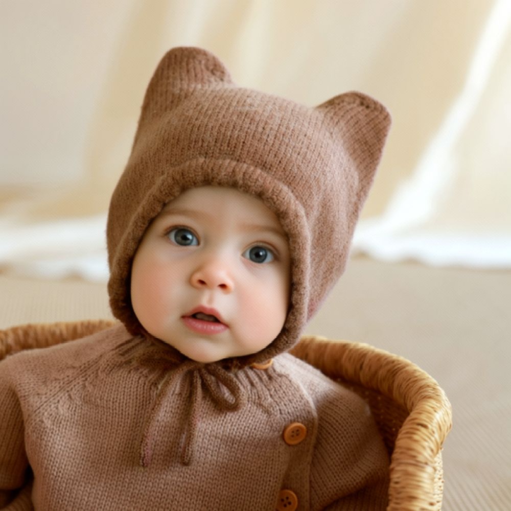 Winter Knitted Baby Bonnet War - Infant Beanie Hat With Ears 评论和价格